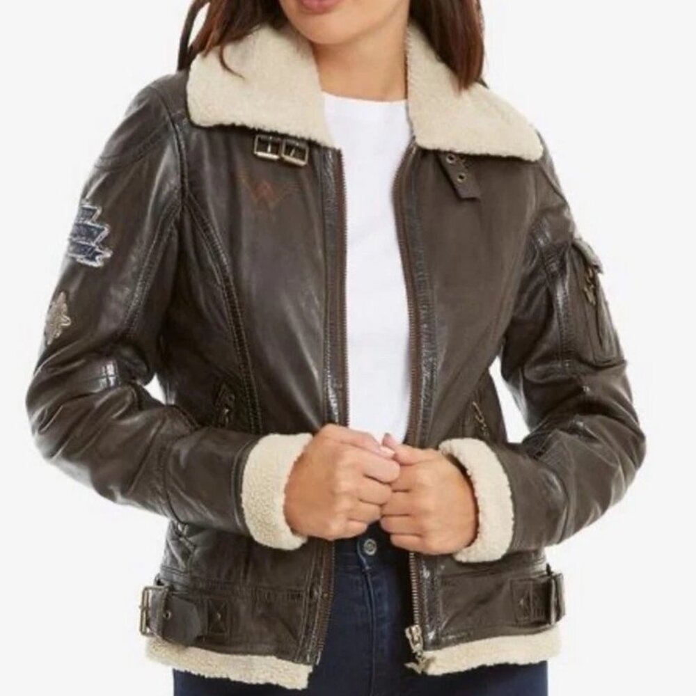 Wonder Woman DC Comics Leather Sherpa Bomber Jacket, Medium, NWT